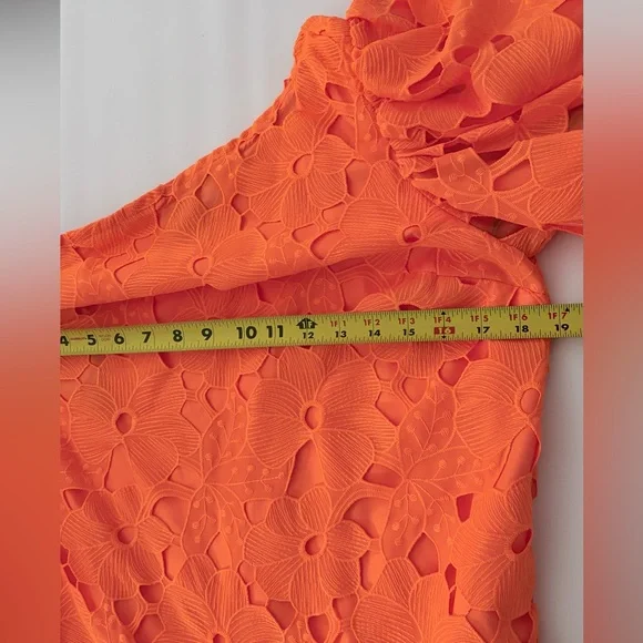 Zac Posen Dress Mini Floral Embroidered One-Shoulder Apricot Dress Size 4 - Picture 9 of 16